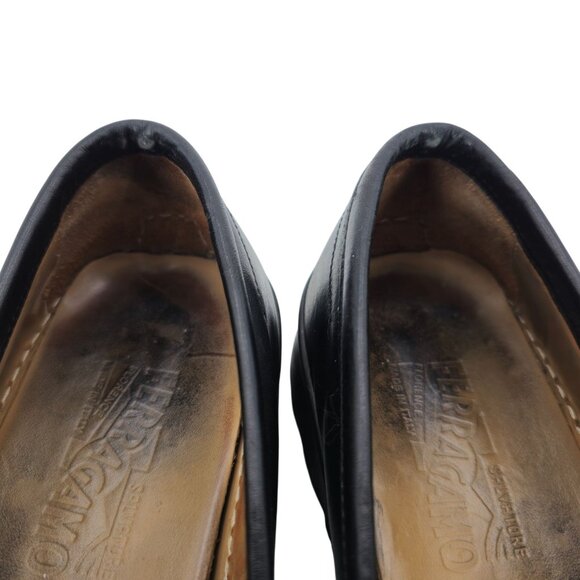 Salvatore Ferragamo Italy Black Leather Bit Loafers Men 8.5 Dress Shoes Lug Sole - Picture 7 of 12